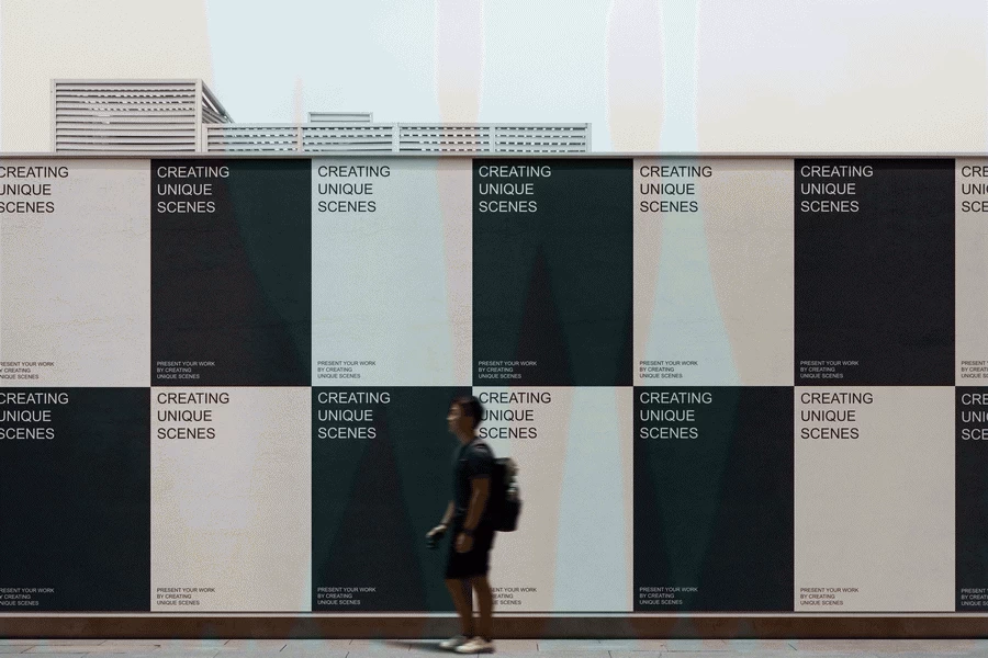 潮流城市街头户外围栏海报广告牌展板VI效果展示PSD贴图样机素材【013】